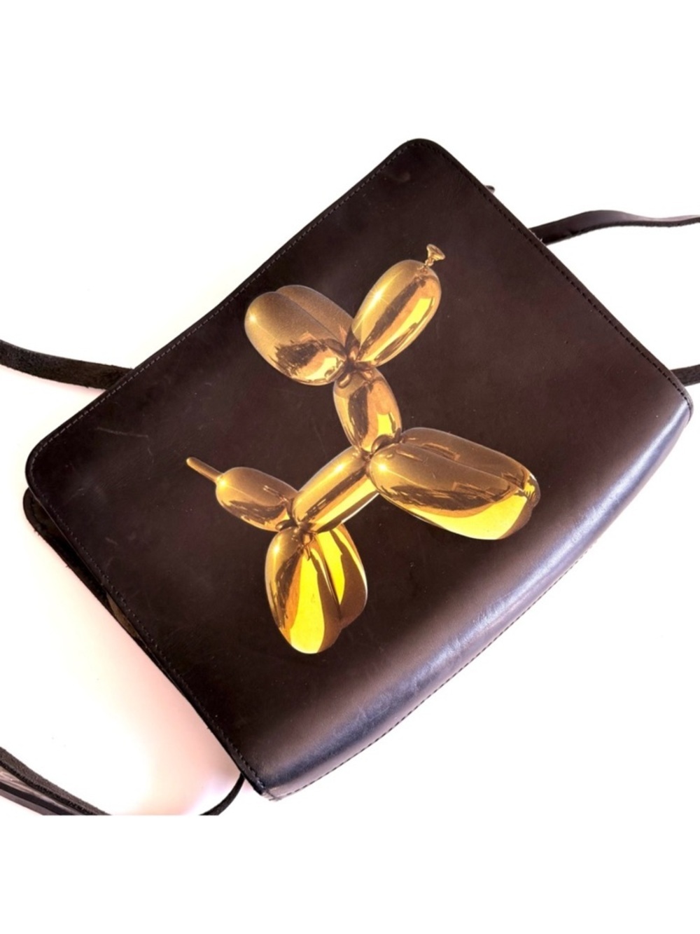 H&M & Jeff Koons Partnership Black Crossbody Bag with Gold Balloon Dog Graphic